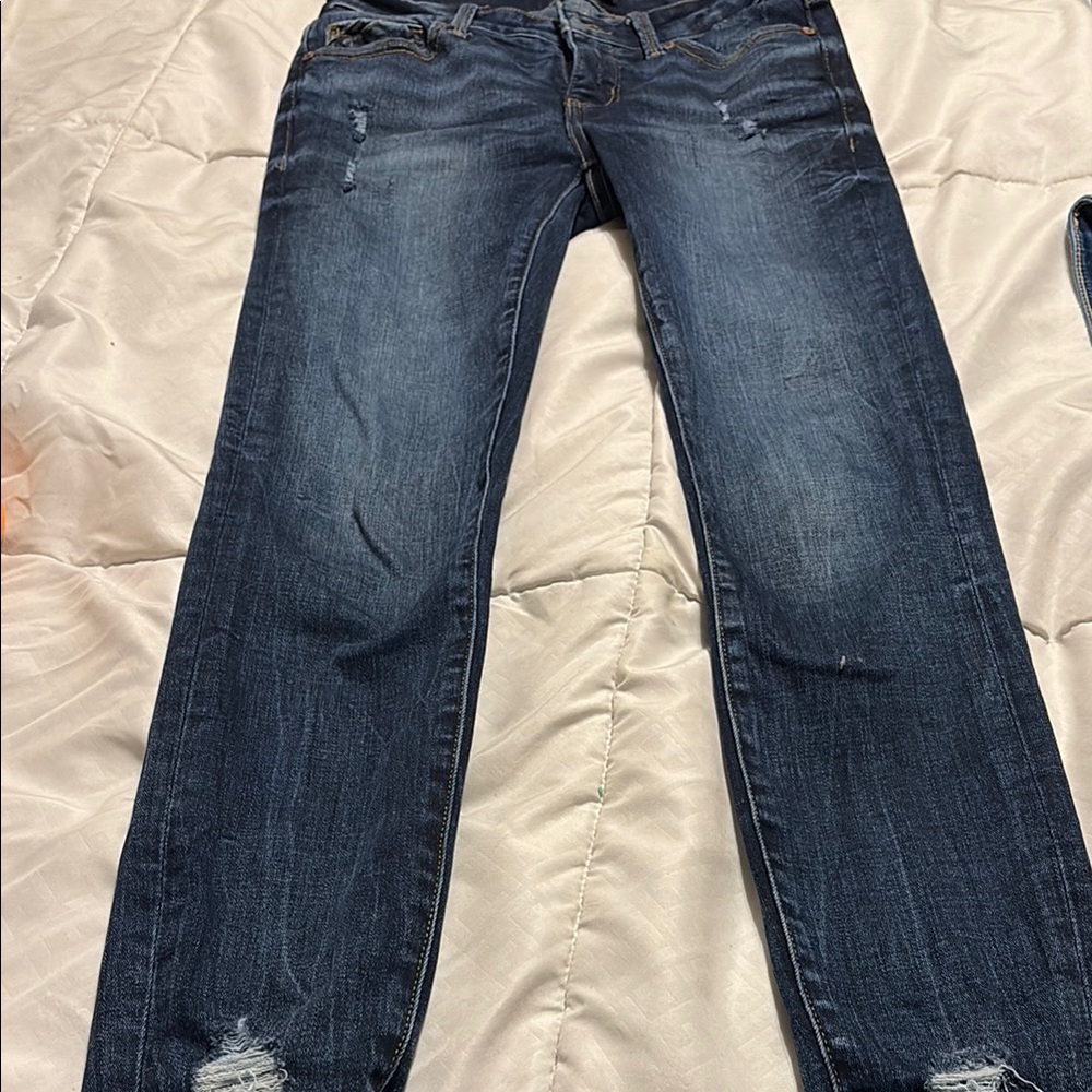 Buckle Women's Distressed Dark Blue Straight Leg Jeans